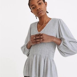 Madewell | Lucie V-Neck Smocked Bubble Sleeve Top